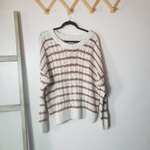 SONOMA WOMEN'S WHITE AND BROWN OVERSIZED SWEATER SIZE XL